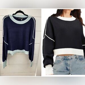 NWT XXL MEROKEETY Oversized blue soft stretchy woman colorblock sweater bohemian